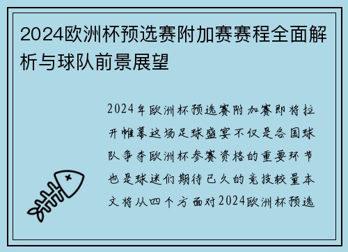 2024欧洲杯预选赛附加赛赛程全面解析与球队前景展望